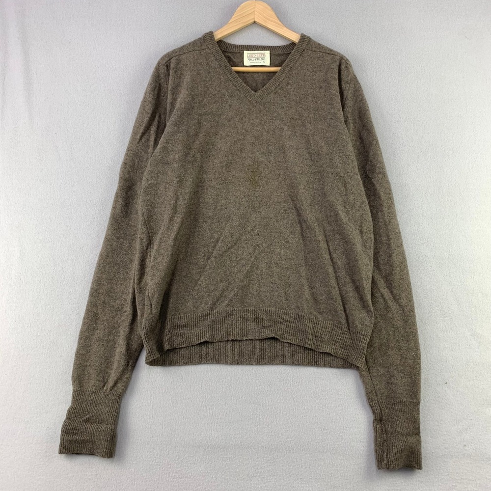 Vintage Lord Jeff Lambswool V-Neck Sweater Mens XL Brown USA Made Tall Fellow